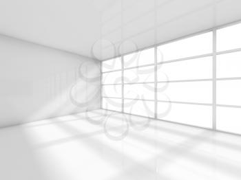 Abstract white interior, empty office room with windows. 3d render illustration