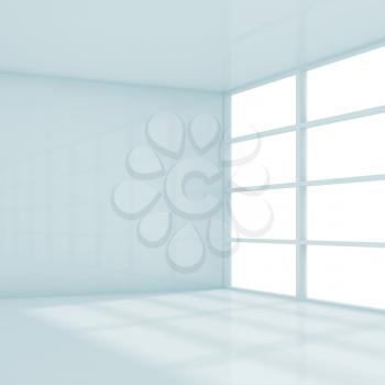 Abstract square white interior, empty room with window. 3d render illustration