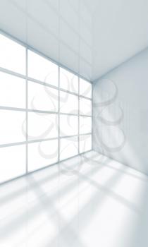 Abstract white interior, empty office room fragment with window. 3d render illustration