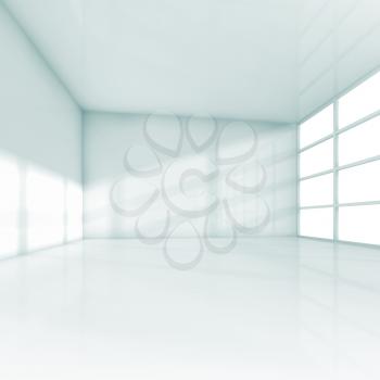 Abstract white interior, empty office room with windows. Square 3d illustration