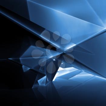 Abstract digital background with dark blue illuminated polygonal structure, 3d illustration