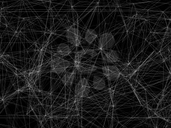 Abstract digital background with white wire-frame mesh over black background, 3d illustration
