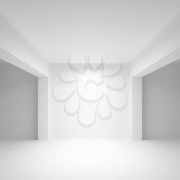 Abstract white empty interior background with soft illumination, 3d illustration, frontal view
