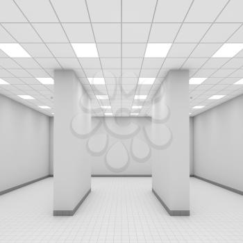 Abstract modern white office interior with columns. 3d illustration, front view