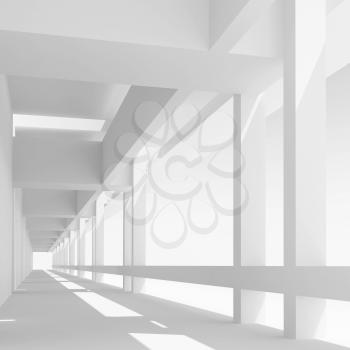 Abstract architecture background with empty white corridor perspective, 3d illustration