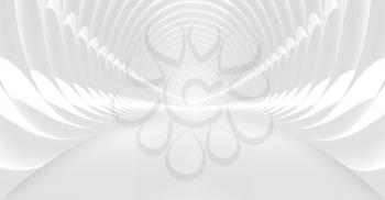 Abstract background with symmetric white shining tunnel interior. 3d illustration