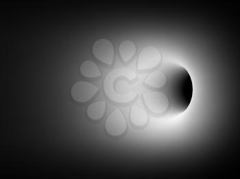 Turning black tunnel interior with soft illuminated segment. 3d illustration