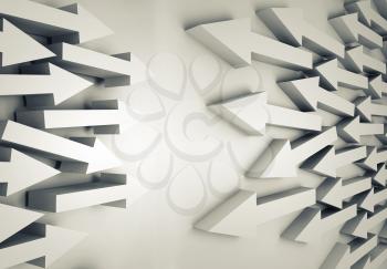 Abstract 3d illustration with groups of white arrows going towards each other