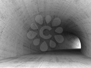 Turning concrete tunnel interior with gray round walls. 3d illustration