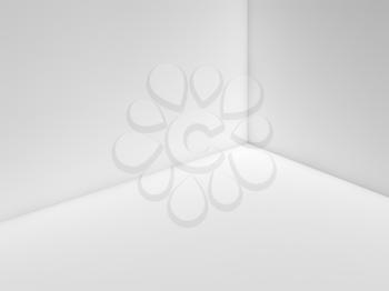 Empty white room interior fragment with corner and soft illumination, 3d illustration background