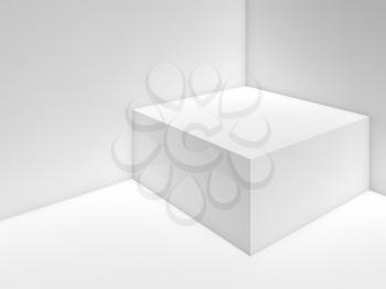 Abstract white empty interior background with box in a corner, soft illumination. 3d illustration