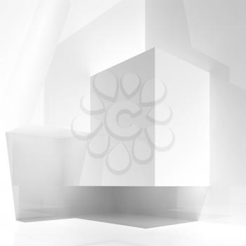 Abstract white digital architecture background, 3d square render illustration