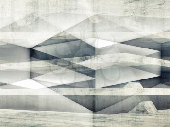 Abstract digital background with concrete texture and geometric pattern, 3d illustration