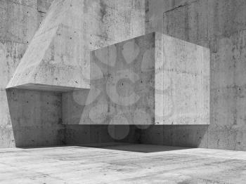Abstract concrete interior fragment with simple geometric shapes in a corner, 3d illustration background