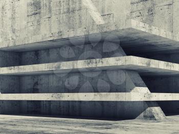 Abstract empty concrete interior with dark floors construction, 3d illustration