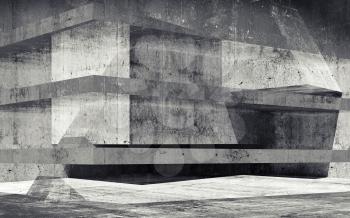 Abstract grungy concrete constructions background with dark chaotic structures. 3d render illustration
