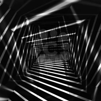 Abstract dark monochrome background with bright night light beams, 3d illustration