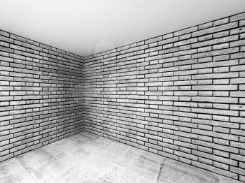 Empty room interior with gray brick walls and concrete floor, 3d illustration with perspective effect
