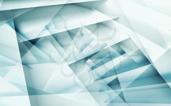 Abstract digital geometric background with blue layers pattern, 3d illustration with multi exposure effect