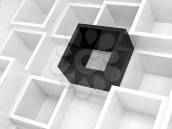 Abstract 3d design background, white square cells and one black element, 3d illustration