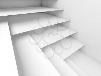 Abstract white room interior with empty shelves construction, digital 3d illustration background