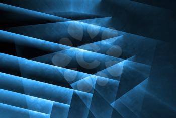 Abstract digital background with dark polygonal structure and blue neon lights, 3d illustration