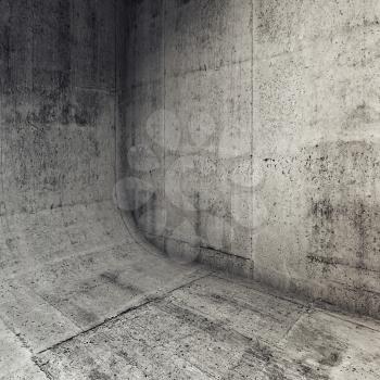 Abstract concrete interior with rounded edge between floor and wall, 3d illustration, square background 