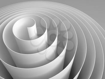 White 3d spiral tape made of paper with soft shadows, abstract digital illustration, background pattern
