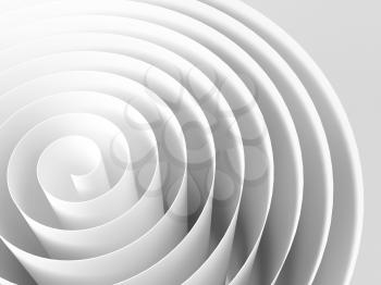 White 3d spiral made of paper tape with soft shadows, abstract digital illustration, background pattern