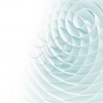 White 3d spirals with soft light blue shadows, abstract digital illustration, square background pattern