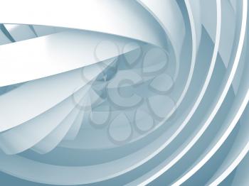 Abstract digital background with light blue soft illuminated 3d spiral structures
