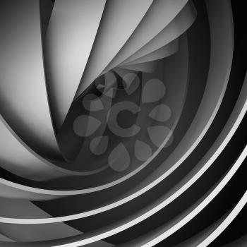 Abstract square digital background with dark 3d spiral structures