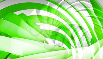 Abstract digital background with green and white 3d spiral structures layers