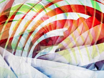Abstract digital background with colorful 3d spiral structures over old paper texture