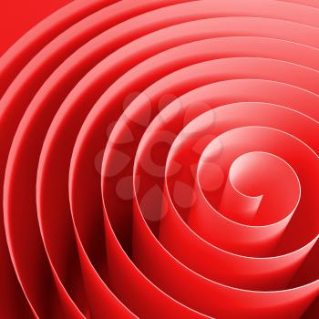 Red 3d spiral with soft shadows, abstract digital illustration, background pattern
