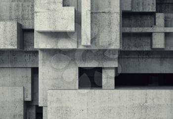 Abstract concrete structures, background with chaotic cubic relief pattern, 3d illustration