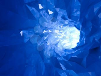 Abstract shining bright blue crystal digital tunnel background. 3d illustration