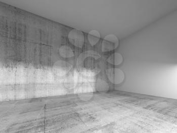 Abstract empty room interior with white painted wall and ceiling, concrete floor. 3d render illustration