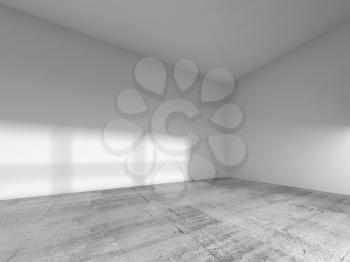 Abstract interior of an empty room with white painted walls and ceiling; concrete floor. 3d render illustration
