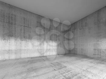 Abstract interior of an empty room with rough concrete walls and white ceiling. 3d render illustration