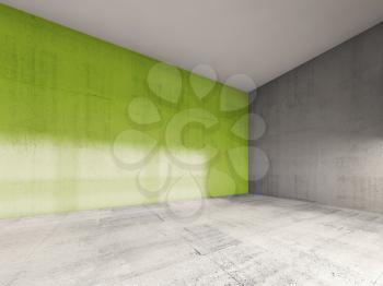 Abstract modern interior, empty room with green concrete wall. 3d render illustration