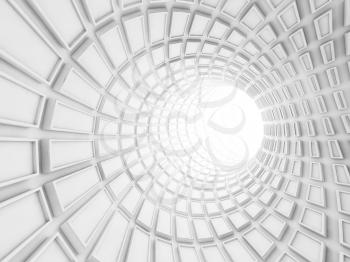 Turning white tunnel interior with technological extruded tiles. Digital 3d illustration
