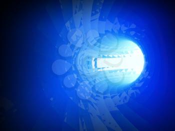 Abstract shining bright blue digital tunnel background. 3d illustration