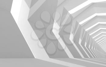 Abstract white cg background with empty tunnel interior perspective, 3d illustration
