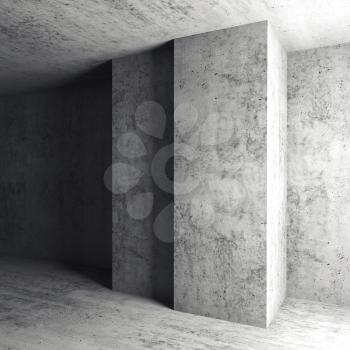 Abstract square architectural background, empty room, concrete walls and columns. 3d illustration