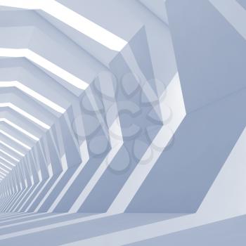 Abstract blue toned square cg background with empty tunnel interior perspective, 3d illustration