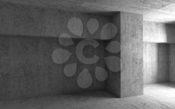 Abstract architectural background, empty gray concrete interior. 3d render illustration