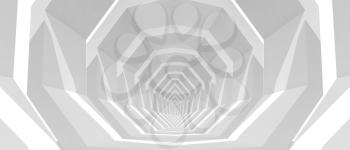 Abstract digital graphic background, empty white tunnel perspective, 3d illustration