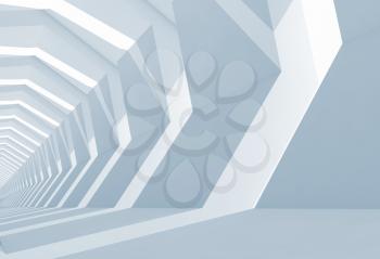 Empty blue white tunnel interior perspective, 3d illustration