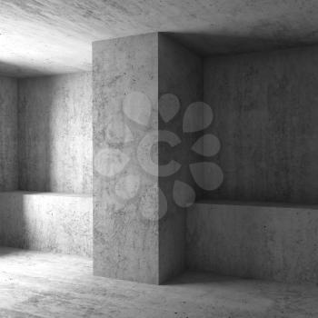 Abstract square cg architectural background. Empty gray concrete room. 3d render illustration